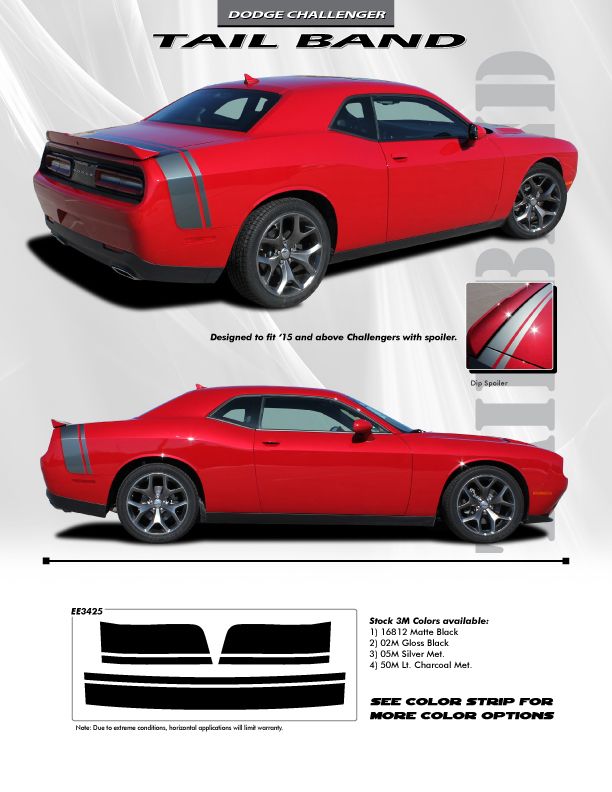EE3425 2015 2016 Dodge Challenger with Spoiler Tail Band 3M Scotchcal Vinyl Graphics Decals High Performance Automotive Racing Stripes