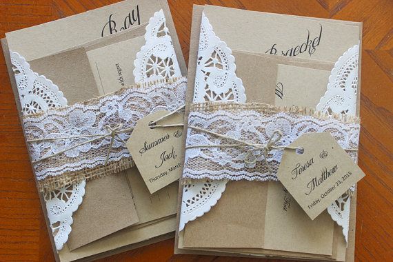burlap and lace wedding invitations
