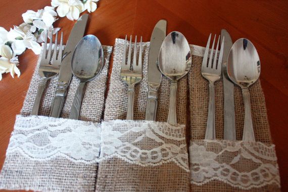 burlap and lace silverware holders
