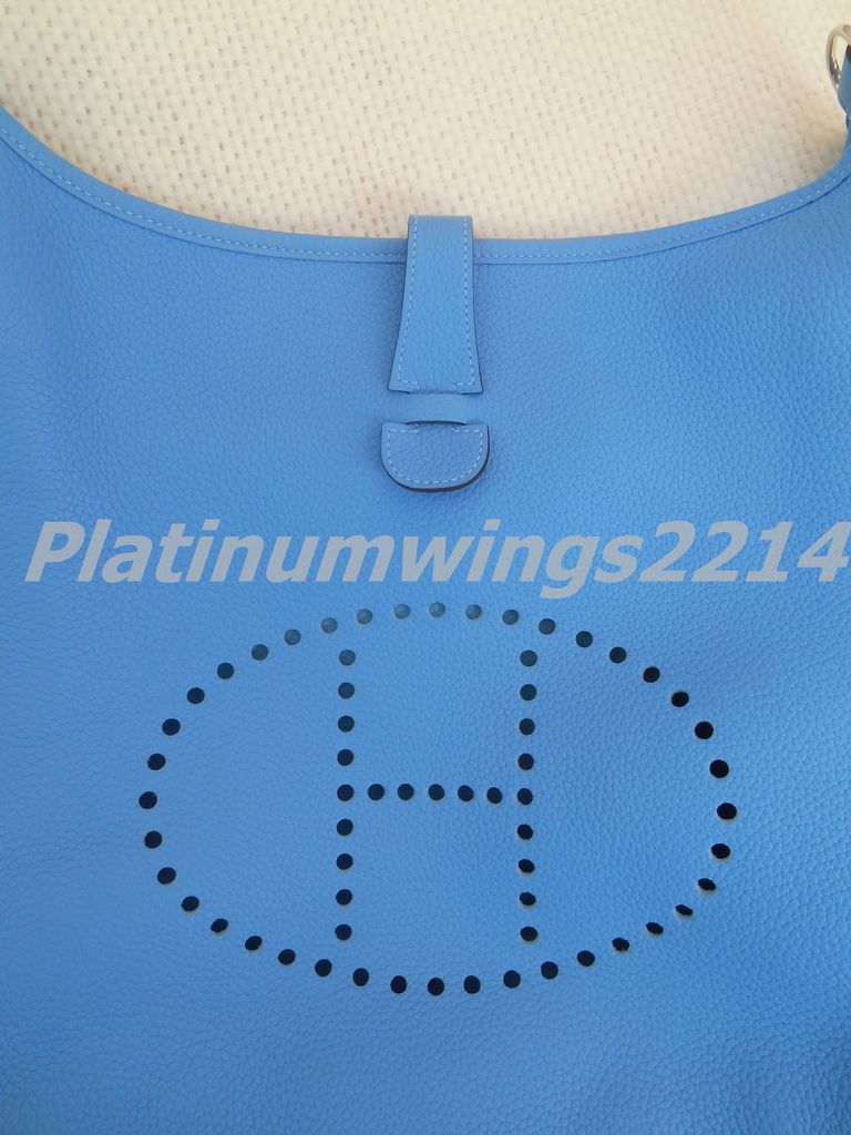 cheap hermes bags uk - Authentiic Hermes Blue Paradise Evelyne 3 III Clemence Leather GM ...