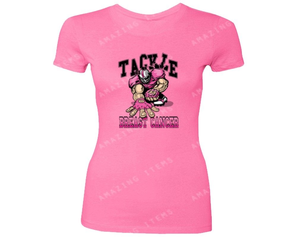 Tackle Breast Cancer Women T Shirt Breast Cancer Awareness Ladies Pink Ribbon Ebay 9618